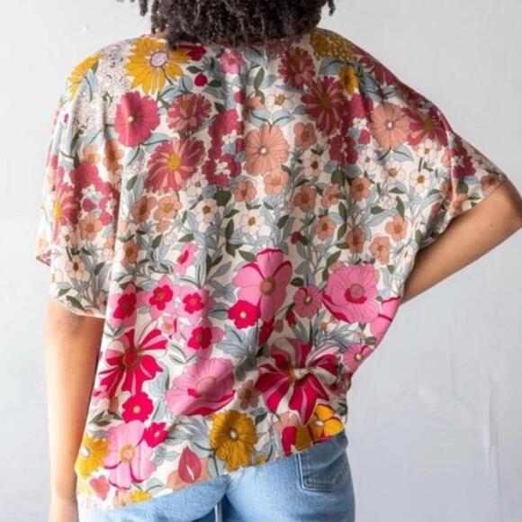 Natural Life Easy V-Neck Short Sleeve Top Pink Mustard Floral Women’s size Small - Picture 12 of 12